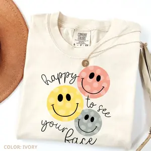 Comfort Colors Happy To See Your Face T-Shirt, Back To School Teacher Shirt, Teacher Appreciation Gift – Soft Cotton Womenswear