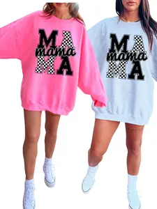Mama Black Block Checker Slightly Oversized Sweatshirt, trendy Mama Sweatshirt, Viral Mama Shirt