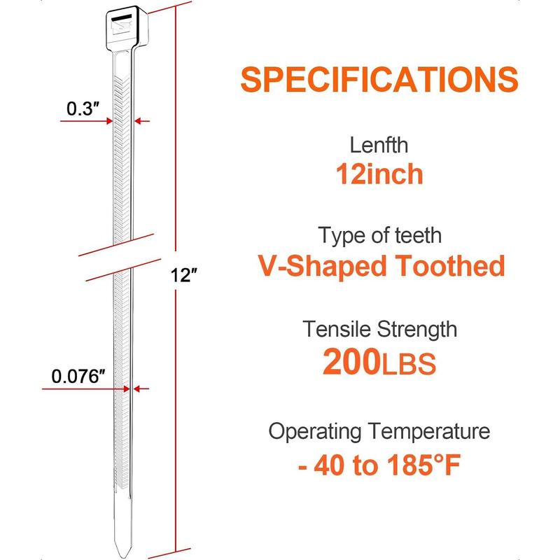 Zip Ties Heavy Duty 12 inch,V-Shaped Toothed Double Sided With 200 LBS Tensile Strength Cable Ties ,Extra Large Wire Ties Adjustable Nylon Tie Wraps for Indoor Outdoor (80 Pack Black)