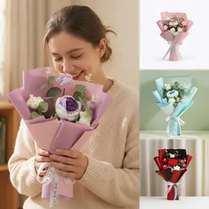 Crochet Flower Bouquet Knitted Flower Completed Artificial Flowers Knitting Flower for Teacher’ Day Mom Girlfriend Her Wife