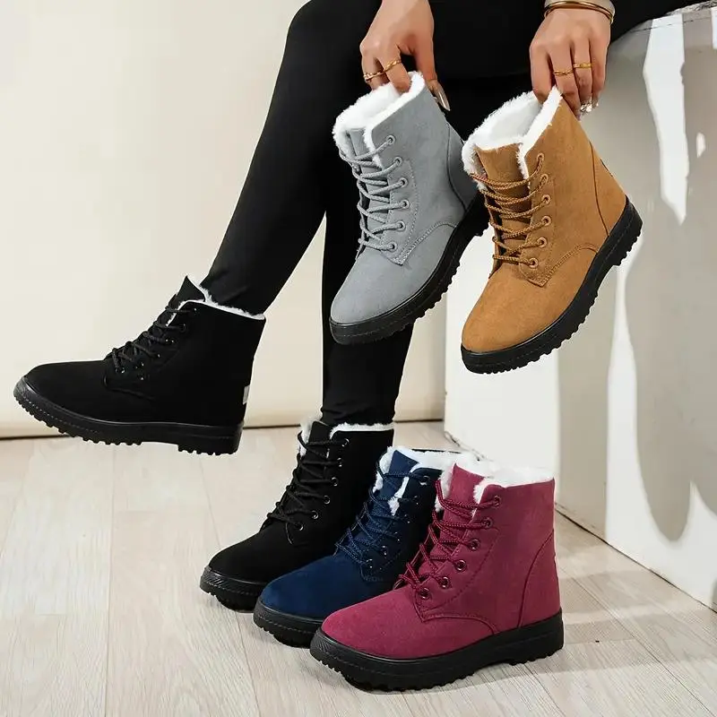 Women's Short Winter Ankle Snow Booties - Warm Fuzzy Liner Footwear, Comfortable, Stylish for Snowy Days