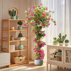 Lifelike Silk Fabric Artificial Bougainvillea Tree - Balcony Artificial Trees, Multi-Size Lightweight Potted Faux Blooming Plant with Flowers and Leaves, Tall Home Decor for Indoor/Outdoor Living Room, Office, Lifelike Artificial Trees