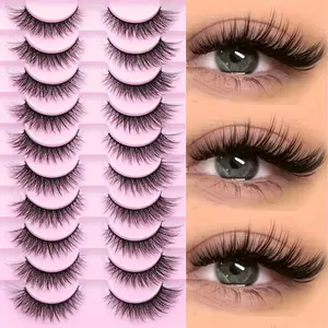 Natural Look Hypoallergenic 10 Pairs 3D Faux Mink Eyelashes- Cat Eye Lashes, 13mm Long for DIY, Stage, and Daily Wear- Voluminous Eyelashes, Volumized False Eyelashes-Wispy Lashes for Eye Enhancement- D Curling Lash Strips, Reusable Eyelashes Set
