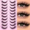 Natural Look Hypoallergenic 10 Pairs 3D Faux Mink Eyelashes, Fluffy Cat Eye Lashes, Fluffy False Eyelashes, 13mm Long for DIY, Stage, Daily Wear, Wispy Lashes, D Curling Lash Strips, Reusable