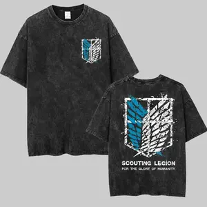 [COLLECFTION] Attack on Titan Scouting Legion Survey Corps Wings of Liberty Anime T-Shirt, Vintage Acid Wash Oversized Graphic Tee, Premium Soft Heavyweight Cotton Streetwear Style, Perfect Gift for Anime Fans