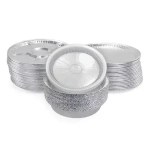 IDL Packaging 75 pc Aluminum Catering Set with 25 Lazy Suzan Trays, 25 Flat Trays and 25 Pans with Lids - Disposable Round Aluminum Foil Containers for Baking, Catering, Party Servings