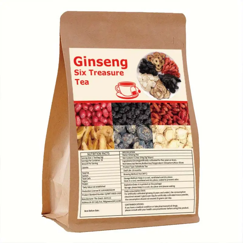 6-Treasure Ginseng Tea - Caffeine-Free Traditional Herbal Beverage with Turmeric, Ginseng Extract, Red Date & Natural Ingredients for Daily Wellness