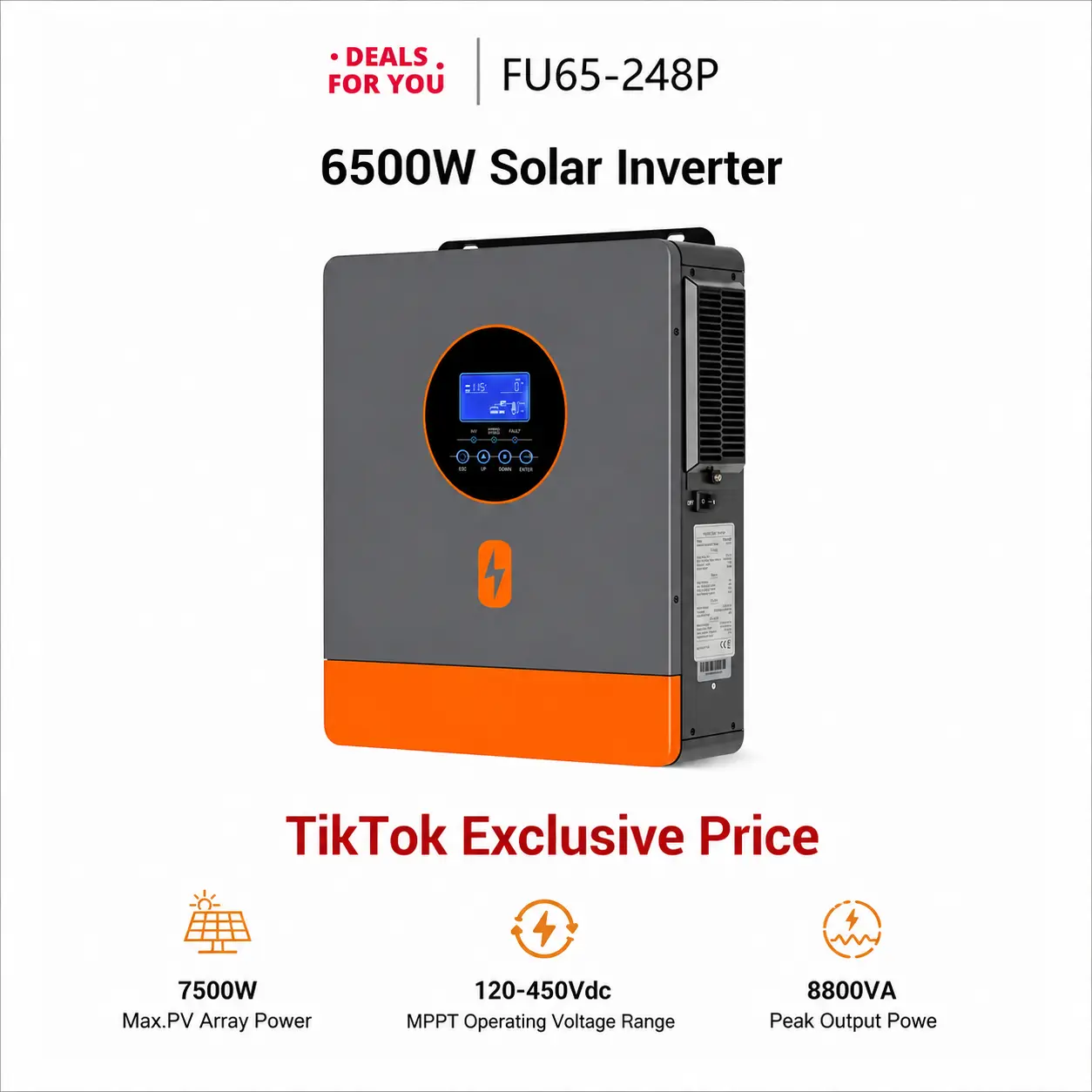 【New Products Coming Soon】PowMr 6.5KW Solar Inverter,6500W Pure Sine Wave Power Hybrid Inverter,Max.PV 7200W 500Vdc 48V DC-110V/220V AC Split Phase Off-Grid 120A MPPT Controller,Pure Sine Wave Inverter for 48V Lead-Acid