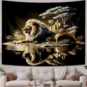 Printed Tapestries Golden lion by water Bar decoration Wall art decoration