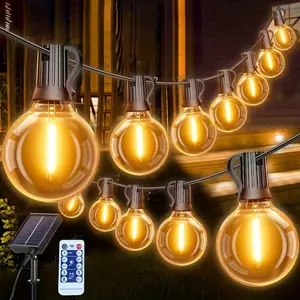 Commercial Street & Area Solar G40 String Lights - Remote-Controlled 8 Modes, LED G40 Shatterproof Bulbs, Dimmable Garden Pendant Lights, Timer Function, Ideal for Commercial Streets, Courtyards, Gardens, Porches, Pergolas, Camping, Christmas Parties