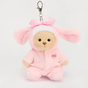 Getahug 5.9 Inches Pink Long-eared Bunny Brown Mini Bear Keychain Bag Charm Pendant Gift