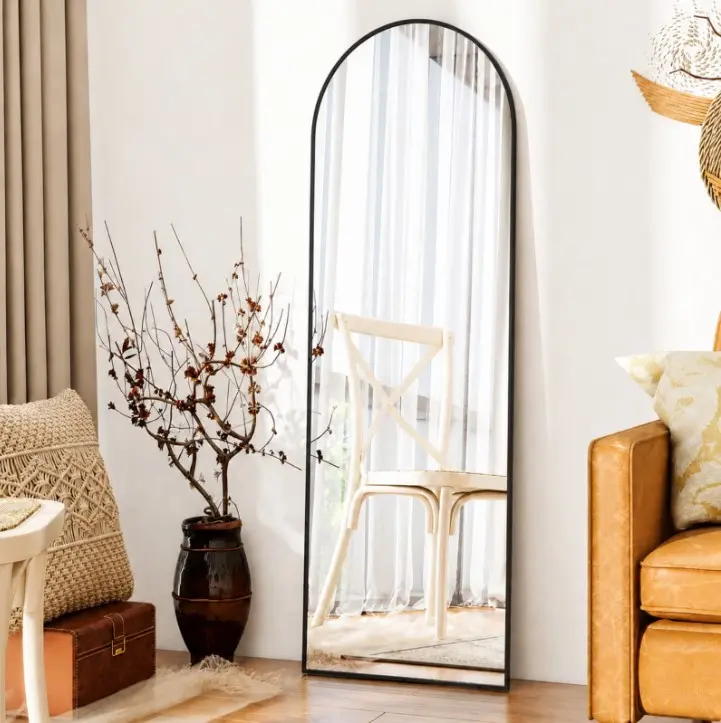 SEETHRUGLIMMER 59"x 16.25" Arched Full Length Mirror Metal Frame Floor Mirror with Stand, Black