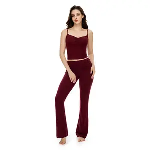 PUMIEY 2-Piece Cami Lounge Set With Ruched Waist Soft Snatched Buttery Soft Everyday Outfit Adjustable Straps