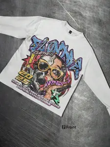 Men's Slim-Fit Long Sleeve T-Shirt, Casual Fashion Graphic Print Tee, Streetwear Style Graffiti Skull Design, All-Season Wear, Unisex Youth Trendy