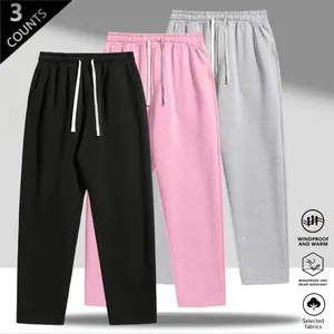Unisex 3-Pack Straight-Leg Sweatpants – Soft & Skin-Friendly, Wind-Resistant, Durable, Elastic Drawstring Waist, Relaxed Fit