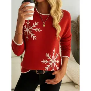 Women's Fashion Sweater with Snowflake Pattern, Elegant Christmas Knit Top for Daily Casual Wear, Perfect for Fall & Winter SeasonsGift