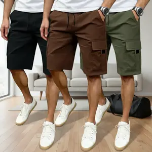 3 Piece Set of Summer Men's Workwear Shorts Loose Fitting Drawstring Straight Leg Casual Quick Dry 5 Inch Pants in Beige, Blue, and Black for Sports Workwear & Beach Wear men's shorts Menswear Plain shorts men Pocket Tropical shorts men