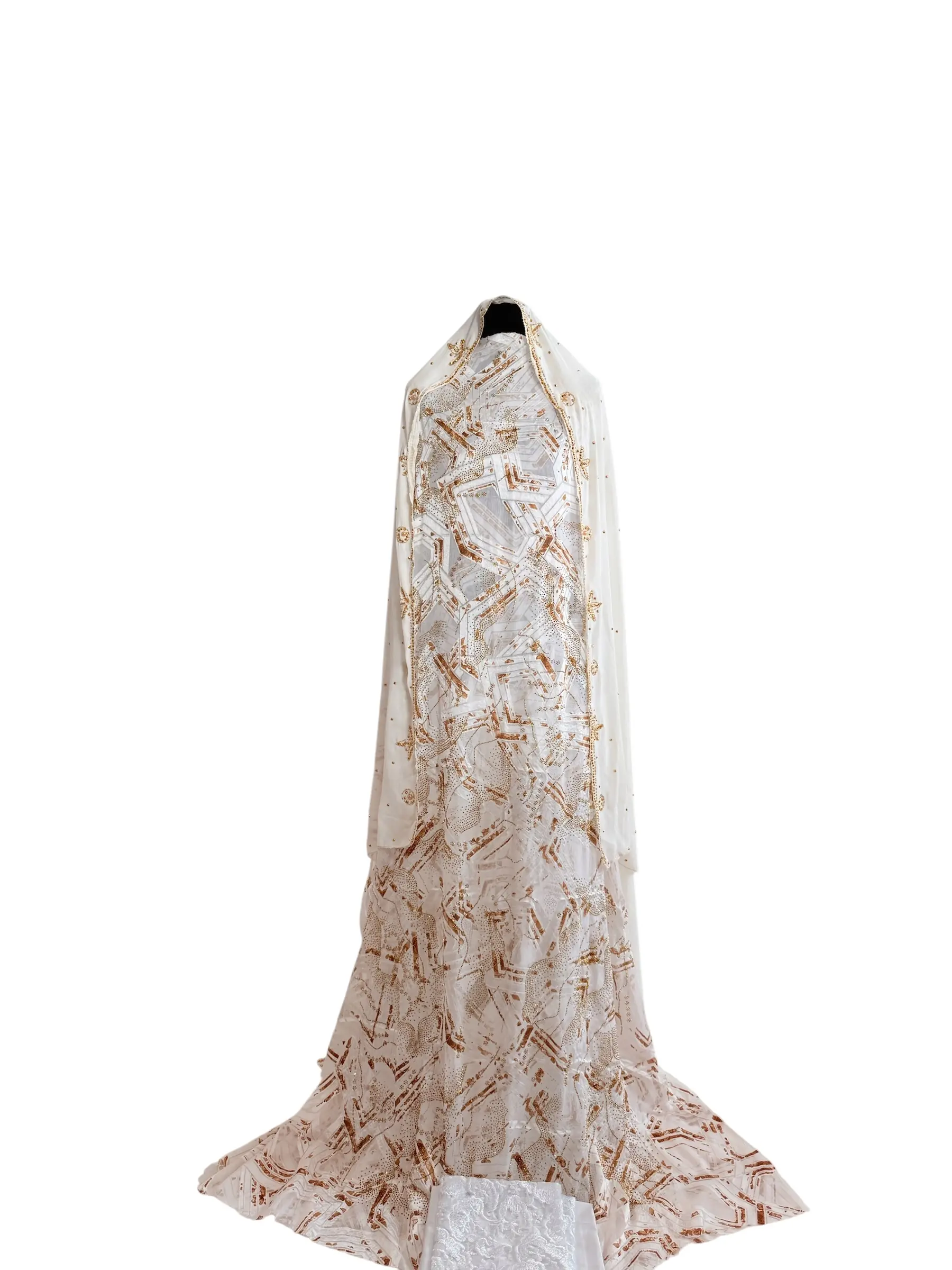 White Golden Veil Luxe Dirac – 3 Piece Unstitched Set