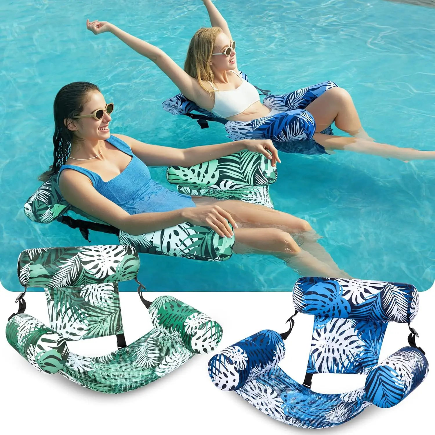 Unisex Inflatable Recliner Chair Pool Float with Backrest - Foldable Dual-Use Fabric Sofa, Portable Water Seat, Swimming Floater for Beach Pool Water Toys, Pool Floaties