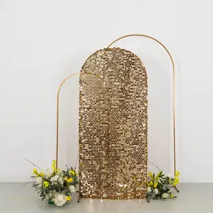 Sparkly Gold Big Payette Sequin Fitted Chiara Backdrop Stand Cover for Round Top Wedding Arch - 6ft