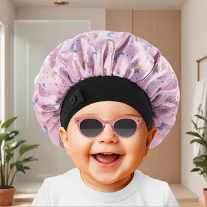 L-L016  Ultimate Hair Care Kids Bonnet: Double-Layer Silk & Satin Sleeping Cap with Wide Elastic Band, Gently Secures Natural & Curly Hair, Prevents Breakage & Frizz (Pink Angel)
