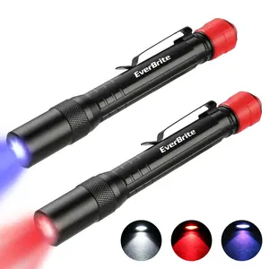 #SpringGlowUp EverBrite Red Light Penlight Flashlight with 395nm UV Blacklight/White Light, Multi-Function LED Pocket Pen Light, AAA Batteries Included, for Night Vision, Pet Stain Detection, Camping, 2pack