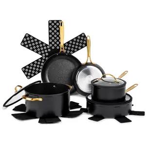 Thyme & Table 12-Piece Ceramic Non-Stick Cookware Set Signature Collection, Non-Toxic Pots and Pan Set
