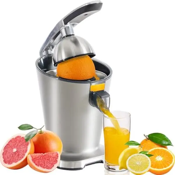 Electric Citrus Juicer for Orange Lemon Grapefruit, Stainless Steel Body with Transparent Juice Collector, High Yield Fresh Squeezed Juicer, Easy to Clean & Use for Home Kitchen