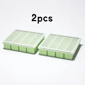 2 silicone freezer containers with lids, featuring a soup cup capacity ice tray design - leak proof, dishwasher washable, heat-resistant, and stackable, suitable for freezing meat soups, leftovers, and pre made meals, Meal Prep Containers