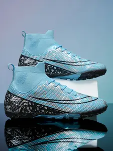 Unisex Mid-Cut Football Shoes, Soccer Cleats, Fashionable Dye-Print Design, Breathable Mesh Lining, Rubber Sole, Sporty Style, All Seasons Wear