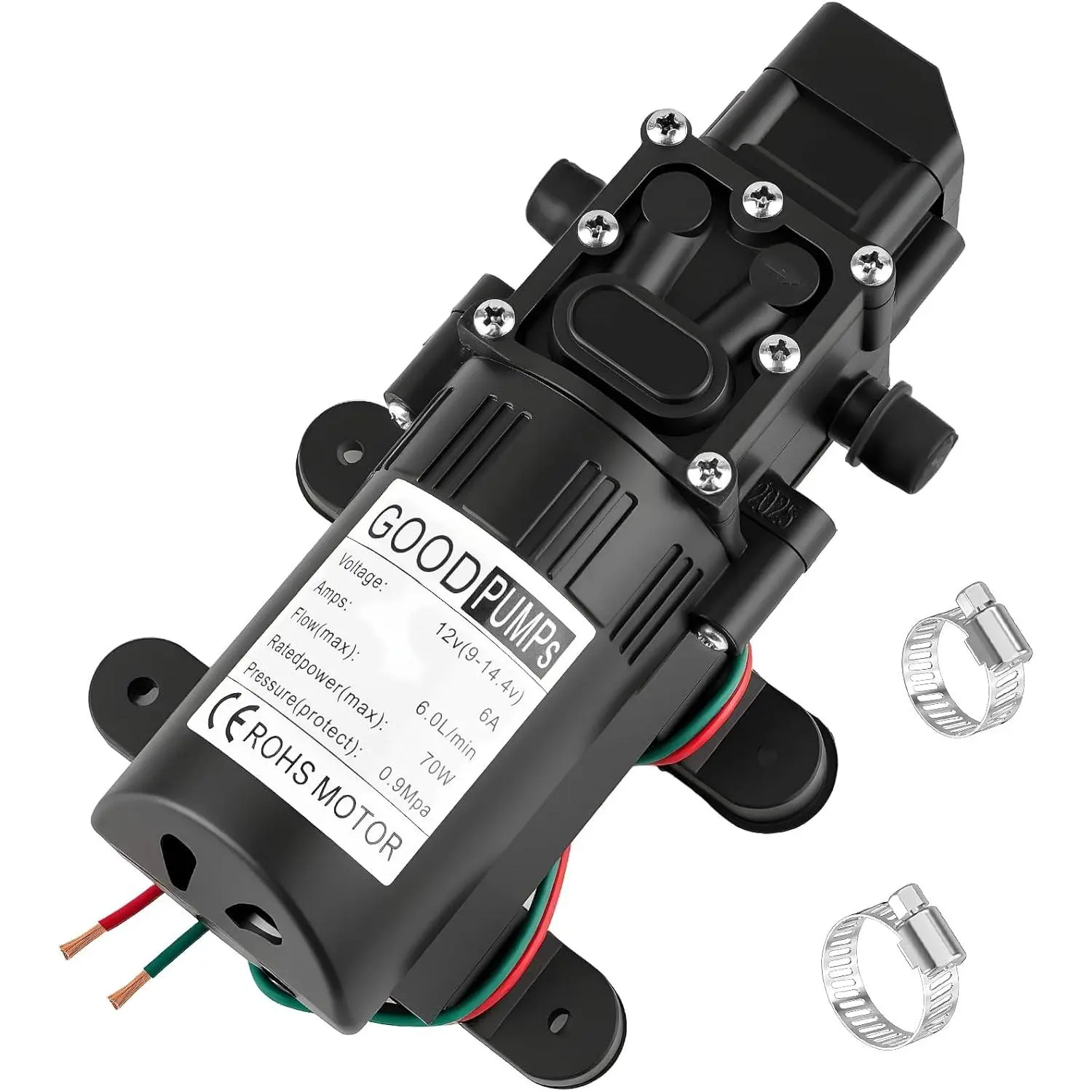 12V DC Water  Diaphragm Pump, 6 A Self Priming Sprayer Pump with 6 L/Min 0.9 MPA 80 PSI, Water Transfer Pump Suitable for Shower Garden