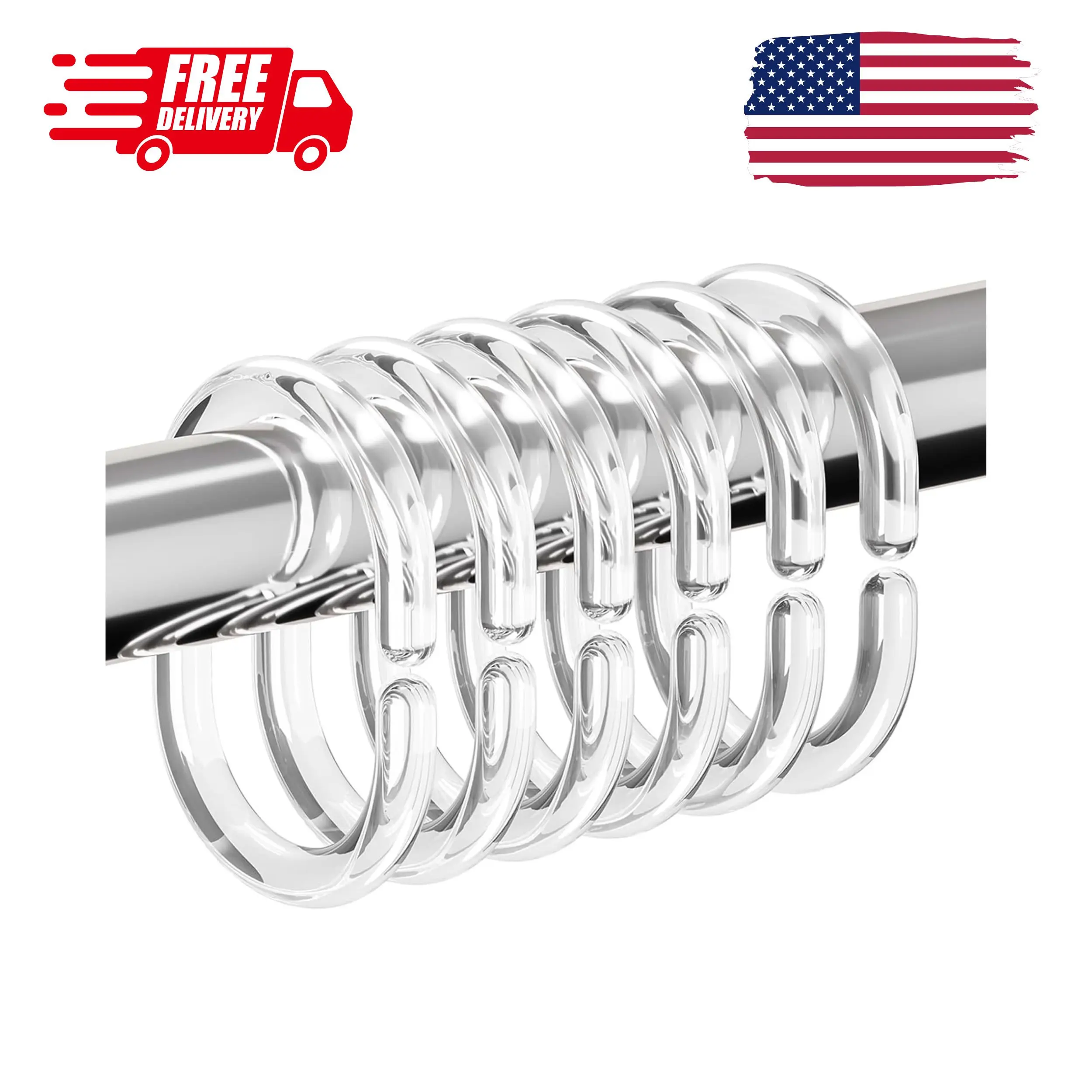 24 PCS Shower Curtain Rings, Plastic Clear Shower Curtain Hooks