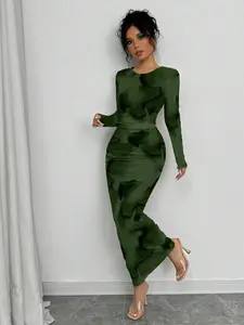 Elegant Gradient Long Sleeve Slim Fit Women's Dress, Spring Summer Fashion, Stylish Long Skirt, Perfect for Casual Wear, Womenswear, Elegant Chic Dress