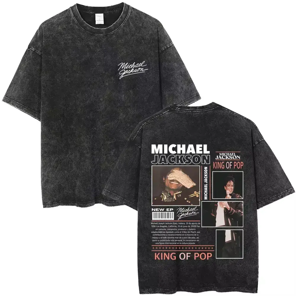 Pop King Vintage Washed T-Shirt, Front & Back Print, Retro Pop Singer Photo Collage Graphic Tee, Signature Print, Oversized Unisex Short Sleeve, Music Streetwear, Concert Outfit, Classic Pop Fan Gift,Funny graphic shirt,Printed pattern t-shirt.