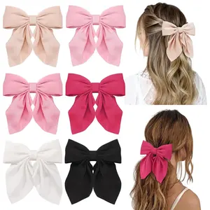 6Pcs Hair Bows for Women, Bow Hair Clips, Silky Satin Hair Bows for Girls, Hair Ribbon, Cute Bow Clips for Women, Hair Accessories Gifts