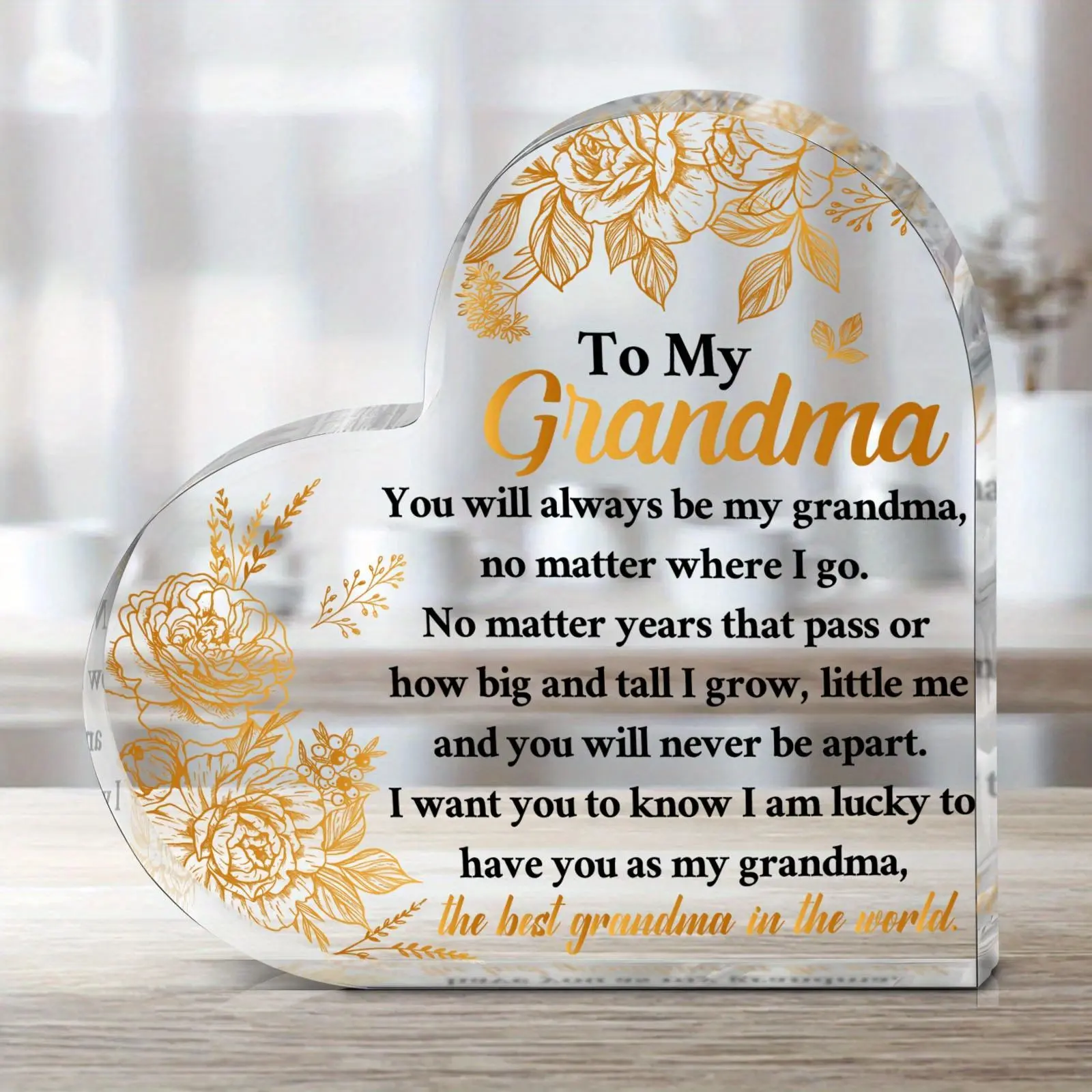 Acrylic Heart-Shaped Flowers Decorative Plaque, 1/12pcs 'To My Grandma' Plaque Gift, Gift for Women, Centerpiece Decorations, Acrylic Plaque Sign