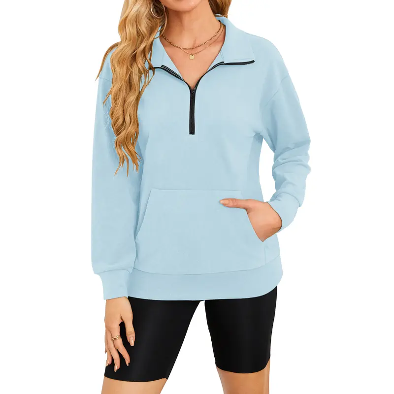 AUSELILY Women's Half Zip Sweatshirt Hoodless Hoodie Stand Collar Butter Soft Material Longsleeve Oversized Casual Style Pullover with Kangaroo Pocket Basic Minimalist Tops