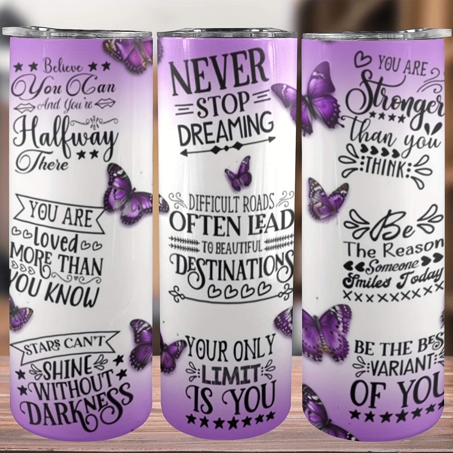 [Purple Butterfly Tumbler] 20oz Stainless Steel Purple Butterfly Inspiration Tumbler - 1pc Insulated Straight Water Cups With Lid And Straw - Summer Winter Drinkware, Outdoor Travel Accessories