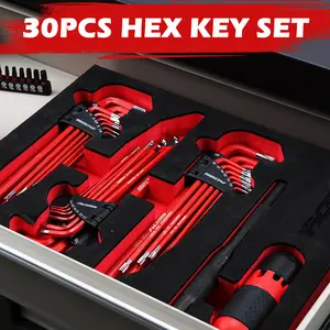 Father's Day Gift- 30-Piece Long Arm Ball End L-Hex & Torx Key Tool Kit Set, Hex Combination Wrench with Grip Handle, T-Handle & Extension Bars, SAE 1/16"-3/8", Metric 1.5mm-10mm, Torx T10-T50, Specialty Mechanic Tools for Mechanics, Christmas Gift