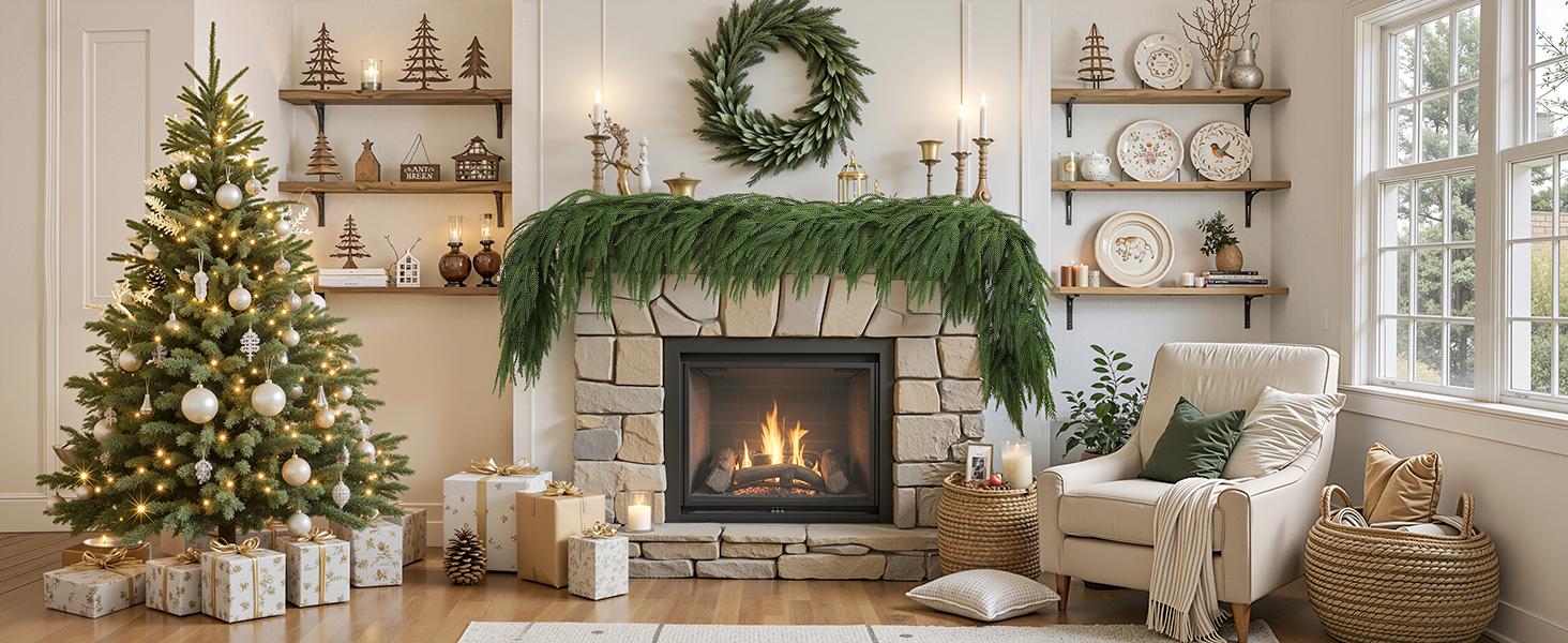 【On Sale】SHareconn 6ft 1/2/4Pack Artificial Christmas Garland, Real Touch Norfolk Pine and Cypress Pine Garland - Pine Garland, Greenery Christmas Garland for Mantle, Table, Fireplace, Indoor, Outdoor Christmas