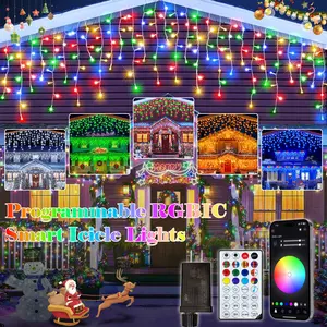 Smart RGB Icicle Lights Outdoor 20Ft 240LEDs 48 Drops, APP & Remote Control Music Sync Christmas Roof Icicle Lights,  Millions of Functions,  Clear Wire,Timer, Brightness Adjustable, Color Changing Lights