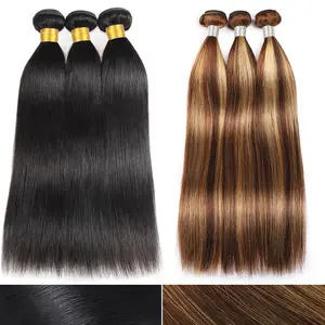Straight Human Hair Bundles P4/27 Straight Hair Bundles Human Hair Brazilian Virgin Hair Bundles Double Weft Quick Weave Bundles Colored Human Hair Bundles