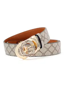 Men's G-Buckle Belt, Light Luxury Monogram Print, Smooth Auto-Lock Buckle, Premium Texture, Ideal for Business & Casuallooks
