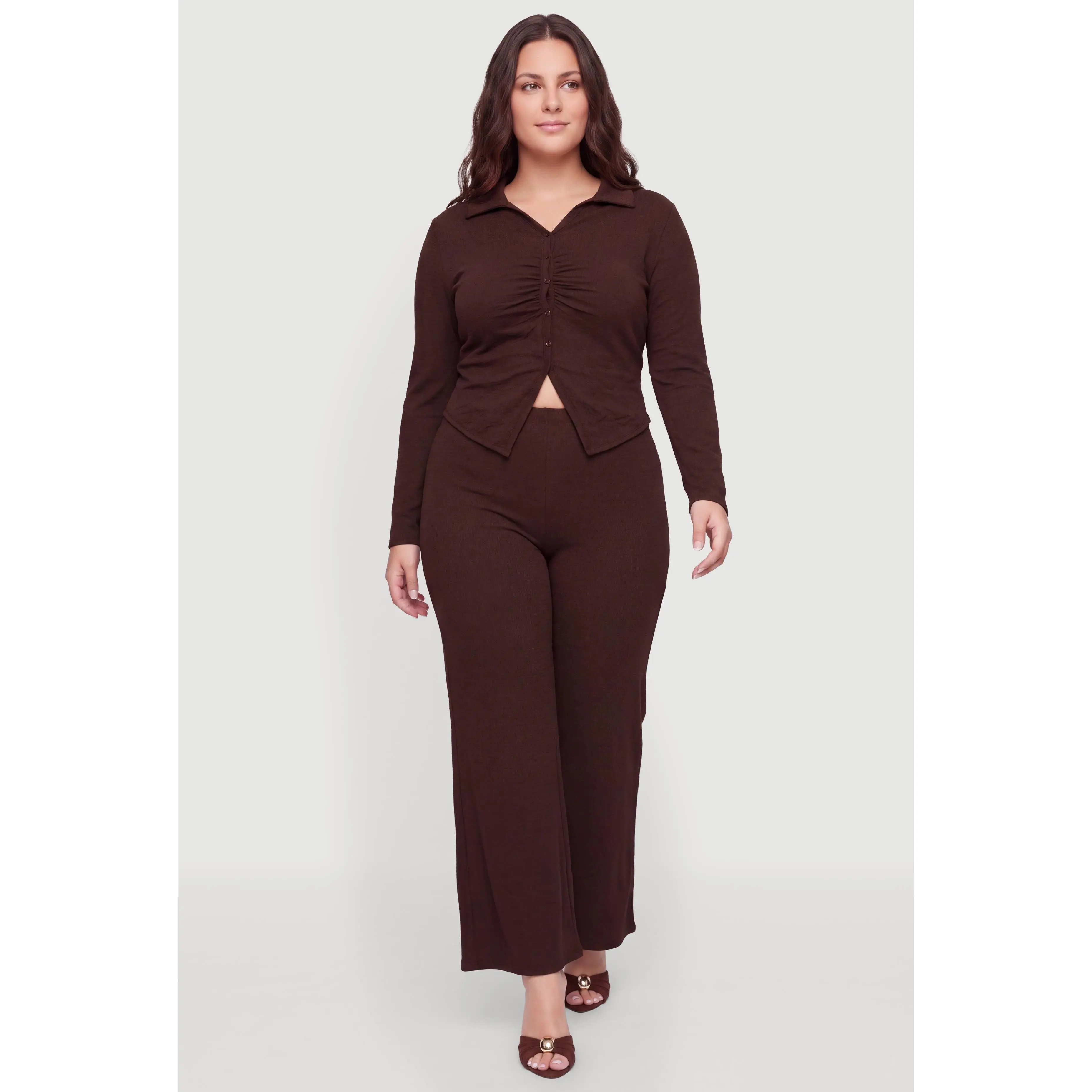 Plus Size Brushed Knit Flare Leg Pants