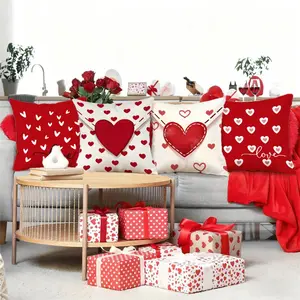 Valentine's Day Pillow Covers Set of 4, Heart Envelope Love Design, Romantic Decor, Couch, Romance, Polyester, Multiple Sizes Available
