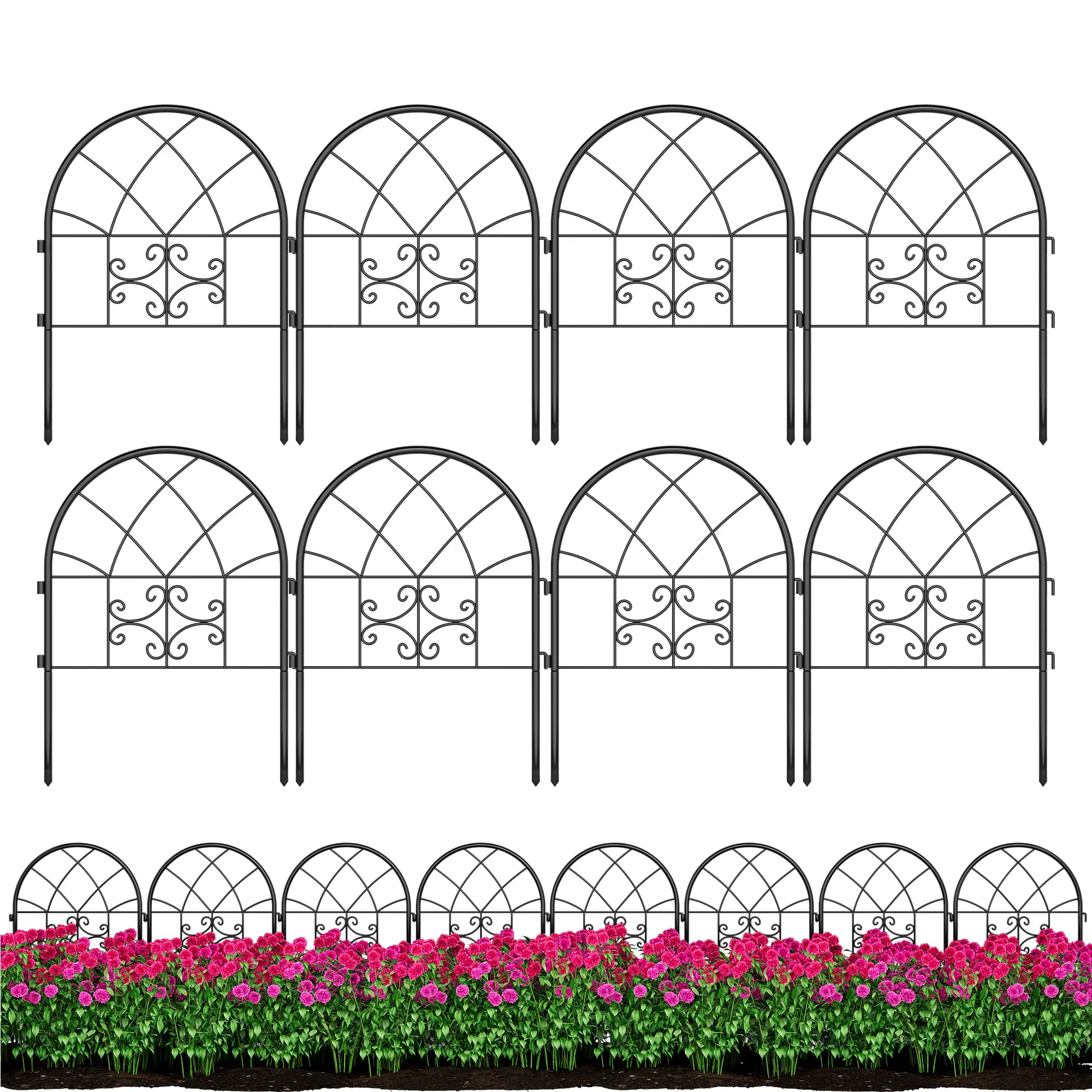 Arched No-Dig Steel Garden Fence Panels, Rustproof Weatherproof Garden Divider, Adaptable Decorative Border for Yard and Flower Beds