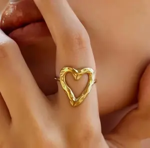RINGLUX - Hollow Geometric Heart Rings For Women Gold Color Stainless Steel Heart Openning Ring Wedding Statement Jewelry 2026 Trend Gift