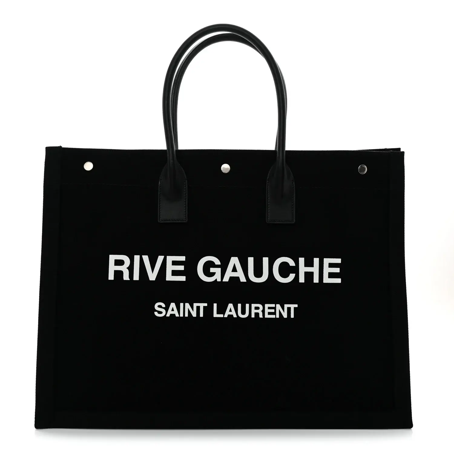 Pre-owned Yves Saint Laurent Linen, Calfskin Shoulder Bags Linen Calfskin Rive Gauche Tote Black