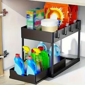 Sliding drawer sink lower storage rack, durable bathroom kitchen rack, space saving design, stylish appearance, home kitchen supplies, Bathroom Organizer