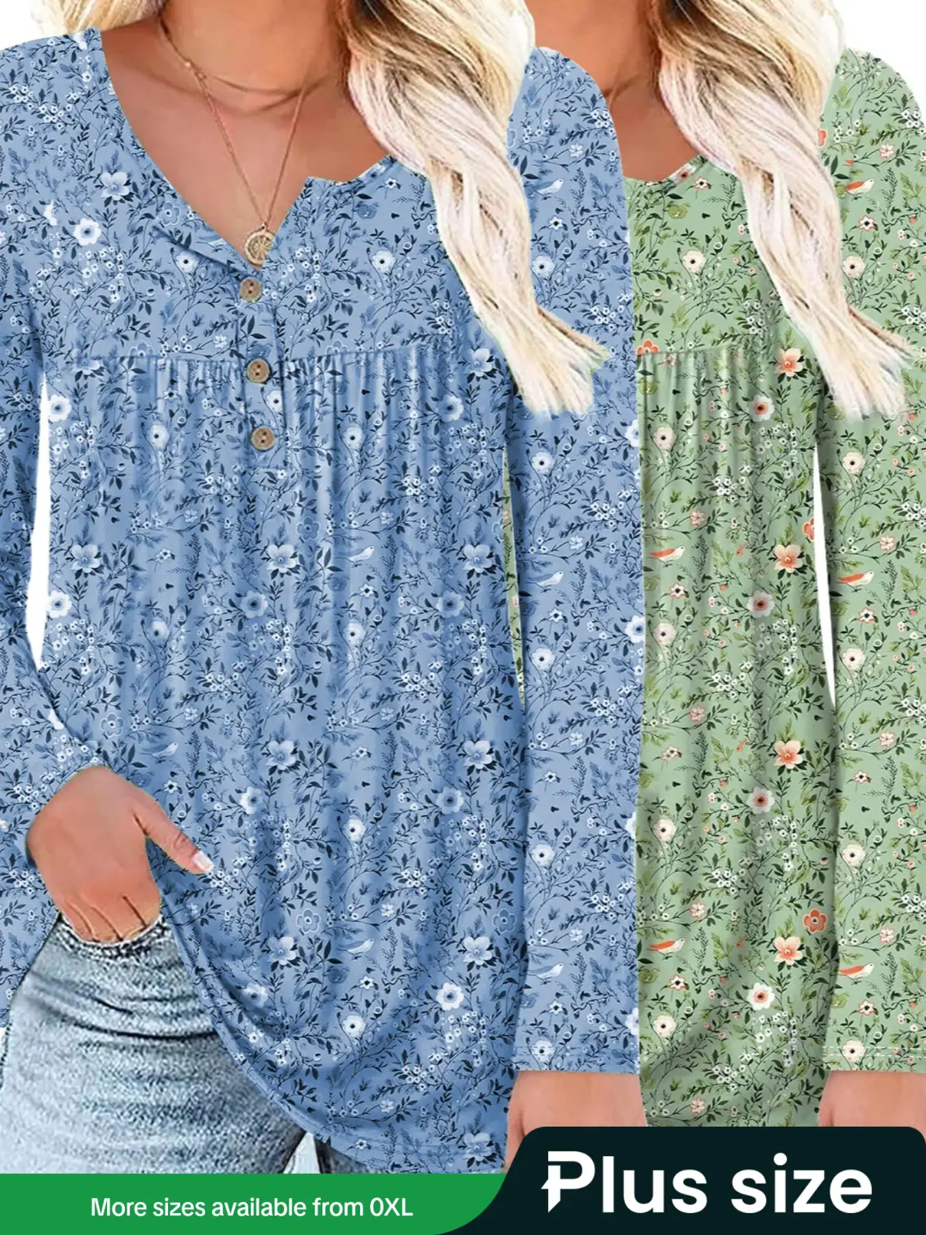Women's Two-Piece Set, Fall Winter Knitwear, Womenswear, Elegant Round Neck Button Front Knit Cardigan & Floral Print Fitted Long Sleeve Henley Top, Perfect for Vacation Casual Wear, Buttons Front Cardigan